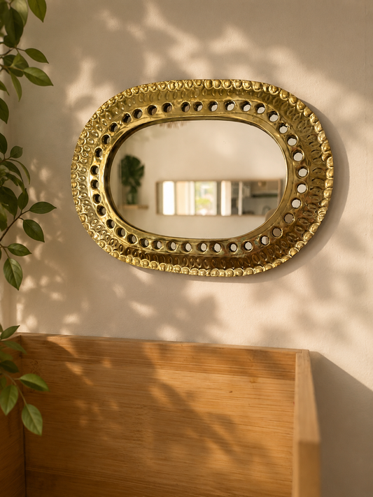 Lot de 3 Miroirs Ovales en Laiton Doré | Décoration Murale | 15 cm
