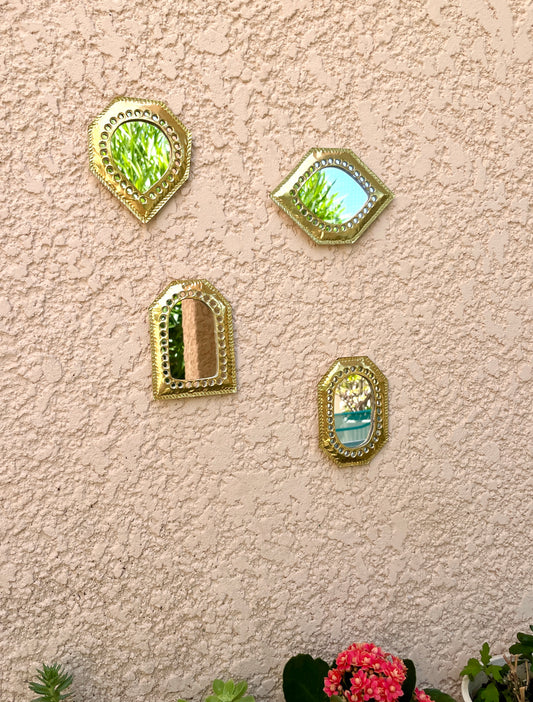 Lot de 4 Miroirs Muraux en Laiton Doré