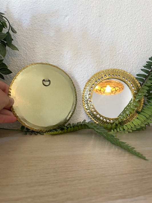 Lot de 2 miroirs ronds en laiton doré | 15 cm | Fabrication Artisanale Marocaine