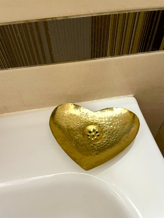 Porte-Savon Cœur en Laiton Doré Artisanal