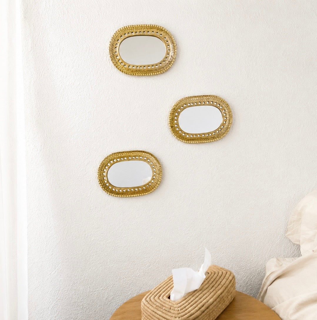 Lot de 3 Miroirs Ovales en Laiton Doré | Décoration Murale | 15 cm